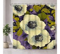 Rideau de Douche 240 x 200 cm Anti Moisissure Rideau Douche Crème Shower Curtain Fleur Imperméable Tissu Polyester Séchage Rapide Shower Curtain avec Ourlet Inférieur Lesté et 12 Crochets 3Y#470