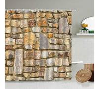 Rideau de Douche 3D Mur de Pierre, Rideau Salle de Bain Mur de Briques Rideaux de Douche Anti Moisissure, Tissu Polyester, Imperméable, Lavable en Machine, avec 12 Crochets, 300 x 200 cm 2070-ZU