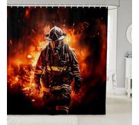 Rideau de Douche 3D Pompier, Rideau Salle de Bain Thème du Feu Rideaux Douche Anti Moisissure Polyester Lavable pour Salle de Bain avec 8 Crochets, 150 x 180 cm 6250-FG
