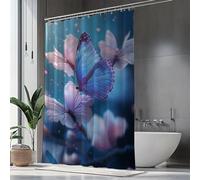 Rideau de Douche 80x200, Rideau Douche Rose Rideaux Impermeable, Shower Curtain Papillon Curtains avec Ourlet Lesté, 12 Crochets Résistant Facile à Installer, Baignoire ou la Salle de Bain H1-391