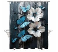 Rideau de Douche 90x180 cm Anti Moisissure Rideau Douche Noir Shower Curtain Papillon Imperméable Tissu Polyester Lavable Séchage Rapide Shower Curtain avec Ourlet Lesté et 12 Crochets 2Y#476