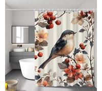 Rideau de Douche 90x180 cm, Rideau Douche Oiseau, Shower Curtain, Tissu Polyester Lavable, Rideaux de Baignoire Imperméable Rideaux Fleur, Séchage Rapide, Curtains Salle de Bain avec Crochets D-1502