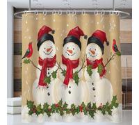 Rideau De Douche à Bonhomme De Neige Portant Un Chapeau pour Salle De Bain, Rideau De Douche Thème De Noël, Rideaus De Durable en Polyester Imperméable avec Crochets 200 * 200cm, Beige