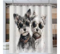 Rideau De Douche à Chien Portant des Lunettes pour Salle De Bain, Rideau De Douche Portrait Animalier À L'Aquarelle, Rideaus De Durable en Polyester Imperméable avec Crochets 200 * 200cm, Gris