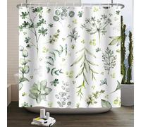 Rideau de Douche à Feuilles d'eucalyptus 83x182cm/Largeur x Hauteur Rideau de Salle de Bain en Tissu Nature, pour Baignoire et Cabine de Douche, avec 12 Crochets