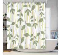 Rideau de Douche à Feuilles Vertes 83x182cm/Largeur x Hauteur Rideaux de Salle de Bain Modernes en Tissu imperméable à Rayures Jaunes et Fond Blanc avec 12 Crochets
