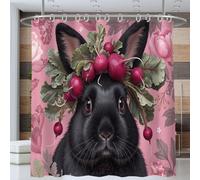 Rideau De Douche à Lapin Portant Une Couronne De Carottes pour Salle De Bain, Rideau De Douche Réalisme Animal, Rideaus De Durable en Polyester Imperméable avec Crochets 180 * 180cm, Noir