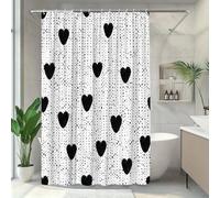 Rideau de Douche à Motif cœur pour Salle de Bain, Fond Blanc à Pois et cœurs Noirs, Design esthétique (100 x 190 cm/Extra Long)