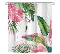Rideau de douche à motif de feuilles de palmier tropicales roses et vertes, inspiré d'Hawaï, avec des plantes botaniques, un style jungle et des plantes de monstera 12 crochets inclus 118x220cm(LxH)