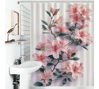Rideau de douche à motif floral azalée, en polyester imperméable et doux, résistant à la moisissure, idéal pour les hôtels, les salles de bain et les dortoirs, 136 x 180 cm (53,54 x 70,87 pouces).