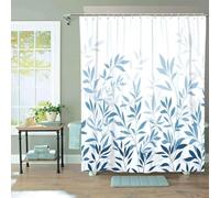 Rideau de douche à motif floral et feuillage végétal, rideaux de douche en tissu pour salle de bain, ensembles de rideaux de salle de bain à feuilles de plantes bleues avec crochets 90x200cm/WxH