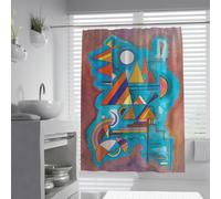 Rideau de douche à motif géométrique abstrait Ensemble rideaux douche imprimé en demi cercle minimaliste triangulaire pour la décoration salle bain chambre d’enfant avec crochets 200x200cm