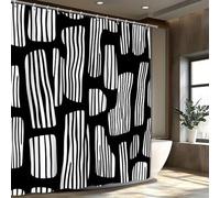 Rideau de Douche à Rayures abstraites Noires et Blanches, Design Moderne et Dynamique, Style Rustique Contemporain (160 x 195 cm/Style bohème)