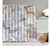 Rideau de Douche à Rayures en marbre pour Salle de Bain, écran imperméable avec Crochet, Blanc, Gris, Or, Rideau de Douche pour Salle d'eau 83x182cm/Largeur x Hauteur