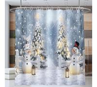 Rideau De Douche à Sapin De Noël Bonhomme De Neige pour Salle De Bain, Rideau De Douche Paysages d'hiver De Noël, Rideaus De Durable en Polyester Imperméable avec Crochets 150 * 180cm, Multicolore