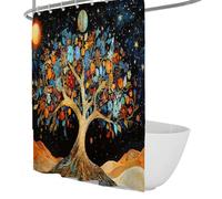 Rideau de Douche Abstrait Tree of Life pour Salle de Bain en Fond étoilé Bleu foncé serré, Ensemble avec Crochets en Plastique, Tissu imperméable 200 x 200 cm