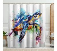 Rideau de douche animaux marins tortue aquarelle créature océan esthétique bleu orange gris polyester décor imperméable lavable en machine hôtel intérieur dortoir salle de bain camping-car invités 183