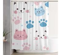 Rideau de Douche Anti-Moisissure 120 x 180 cm Chat Mignon - Tissu Polyester Imperméable à Séchage Rapide et Lavable en Machine - Dessins Animés pour Enfants Rideaux Salle de Bain avec 8 Crochets A.99