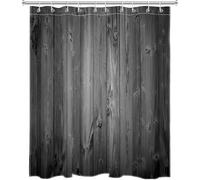 Rideau de Douche Anti-Moisissure 120 x 200 cm Grain de Bois Noir et Blanc - Tissu Polyester Imperméable à Séchage Rapide et Lavable - Style Rétro Campagnard Rideaux Salle de Bain avec 8 Crochets A.856