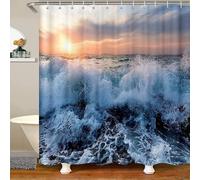 Rideau de Douche Anti Moisissure 120x180 Océan Rideau de Douche Tissu Imperméable Lavable Lever de Soleil et Vue sur L'océan 3D Rideaux Baignoire Salle de Bain A/5859