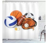Rideau de Douche Anti Moisissure 120x180 Sports de Ballon Rideau de Douche Tissu Imperméable Lavable Basket-Ball, Football, Volley-Ball, Baseball 3D Rideaux Baignoire Salle de Bain A.867