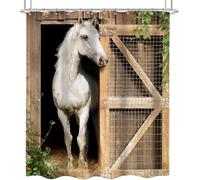 Rideau de Douche Anti Moisissure 120x200 Chevaux Rideau de Douche Tissu Imperméable Lavable écuries de Ferme 3D Rideaux Baignoire Salle de Bain A.2704