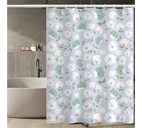 Rideau de Douche Anti Moisissure 120x200 cm, Rideau Douche Bleu Imperméable Tissu Polyester Lavable Floral Rideaux de Baignoire avec Ourlet Inférieur Lesté et Crochets pour Salle de Bain (LB1538)