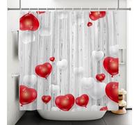 Rideau de Douche Anti Moisissure 180x180 Amour Rideau de Douche Tissu Imperméable Lavable Cœur Rouge et Blanc 3D Rideaux Baignoire Salle de Bain A/572