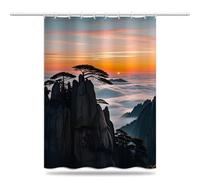 Rideau de Douche Anti Moisissure 180x200 cm, Rideau Douche Lever de Soleil Mer de Nuages Imperméable Tissu Polyester Lavable Montagne Rideaux de Baignoire avec Crochets pour Salle de Bain (LB1058)