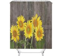 Rideau de Douche Anti Moisissure 180x200 Tournesol Rideau de Douche Tissu Imperméable Lavable Planche en Bois Rétro Country 3D Rideaux Baignoire Salle de Bain A/1157