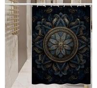 Rideau de Douche Anti Moisissure 180x220cm, Rideau Douche Bleu Foncé Imperméable Tissu Polyester Lavable Boho Rideaux de Baignoire avec Ourlet Inférieur Lesté et Crochets pour Salle de Bain (LB1064)