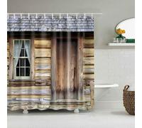 Rideau de Douche Anti Moisissure 200x200 Chalet de Campagne Rideau de Douche Tissu Imperméable Lavable Rétro 3D Rideaux Baignoire Salle de Bain A.313