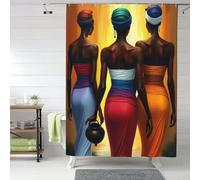 Rideau de Douche Anti Moisissure 200x200 Femme Africaine Rideau de Douche Tissu Imperméable Lavable Belle Femme 3D Rideaux Baignoire Salle de Bain A.2032