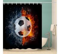 Rideau de Douche Anti Moisissure 200x200 Football Rideau de Douche Tissu Imperméable Lavable Noir 3D Rideaux Baignoire Salle de Bain A/3307
