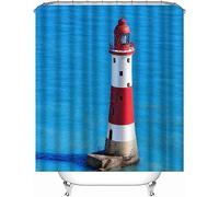Rideau de Douche Anti Moisissure 200x200 Phare Rideau de Douche Tissu Imperméable Lavable Océan Bleu 3D Rideaux Baignoire Salle de Bain A.502