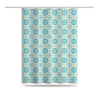 Rideau de Douche Anti Moisissure 200x200cm, Rideau Douche Bleu Imperméable Tissu Polyester Lavable Boho Géométrique Rideaux de Baignoire avec Ourlet Inférieur Lesté et Crochets en C (LB1080)