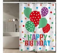Rideau de Douche Anti Moisissure 200x220cm, Rideau Douche Ballon Vert Imperméable Tissu Polyester Lavable Ballon Rouge Rideaux de Baignoire avec Ourlet Inférieur Lesté et Crochets en C (LB1548)
