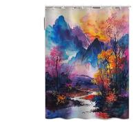 Rideau de Douche Anti Moisissure 240x200 cm, Rideau Douche Coloré Imperméable Tissu Polyester Lavable Peinture À L'Huile de Paysage Rideaux de Baignoire avec Crochets pour Salle de Bain (LB958)