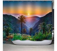 Rideau de Douche Anti Moisissure 80x180 Paysage de Lever de Soleil Rideau de Douche Tissu Imperméable Lavable Montagnes Naturelles 3D Rideaux Baignoire Salle de Bain A/6388
