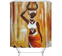 Rideau de Douche Anti Moisissure Afrique Rideau Douche 180x220 Femmes Africaines Shower Curtain 3D Imperméable Tissu Polyester Rideaux Baignoire Salle de Bain avec Crochets A/1076