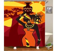 Rideau de Douche Anti Moisissure Afrique Rideau Douche 180x220 Femmes Africaines Shower Curtain 3D Imperméable Tissu Polyester Rideaux Baignoire Salle de Bain avec Crochets A/801
