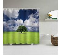 Rideau de Douche Anti Moisissure Arbre Vert Rideau Douche 90x180 Paysage Naturel Shower Curtain 3D Imperméable Tissu Polyester Rideaux Baignoire Salle de Bain avec Crochets C-2610