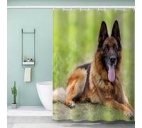 Rideau de Douche Anti Moisissure Berger Allemand Rideau Douche 240x200 Chien de Compagnie Shower Curtain 3D Imperméable Tissu Polyester Rideaux Baignoire Salle de Bain avec Crochets A/1001