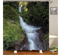 Rideau de Douche Anti Moisissure Cascade Rideau Douche 180x200 Paysage Naturel Shower Curtain 3D Imperméable Tissu Polyester Rideaux Baignoire Salle de Bain avec Crochets C-3206