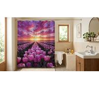 Rideau de Douche Anti-Moisissure en Tissu Imperméable,rideau de Baignoire Antibactérien Lavable avec 12 Crochets,Polyester de Qualité Supérieure pour Salle de Bain,180 x 200 cm,Champ de tulipes roses