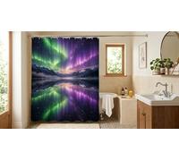 Rideau de Douche Anti-Moisissure en Tissu Imperméable,rideau de Baignoire Antibactérien Lavable avec 16 Crochets,Polyester de Qualité Supérieure pour Salle de Bain,300 x 200 cm,Lac Aurore Vert Violet