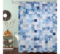 Rideau de Douche Anti Moisissure et Imperméable, Polyester Shower Curtain Bleu Lavable avec Ourlet Inférieur Lesté, Rideaux Douche Mosaïque avec Œillets Antirouille et 12 Crochets, 90x200 cm J8-421
