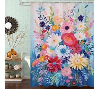 Rideau de Douche Anti Moisissure et Imperméable, Polyester Shower Curtain Coloré Lavable avec Ourlet Inférieur Lesté, Rideaux Douche Fleur avec Œillets Antirouille et 12 Crochets, 90x200 cm J8-141