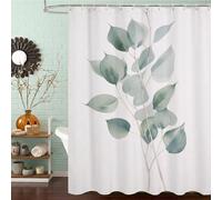 Rideau de Douche Anti Moisissure et Imperméable, Polyester Shower Curtain Crème Lavable avec Ourlet Inférieur Lesté, Rideaux Douche Vert avec Œillets Antirouille et 12 Crochets, 90x200 cm J8-522
