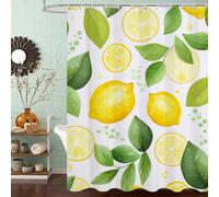 Rideau de Douche Anti Moisissure et Imperméable, Polyester Shower Curtain Jaune Lavable avec Ourlet Inférieur Lesté, Rideaux Douche Vert avec Œillets Antirouille et 12 Crochets, 90x200 cm J8-341